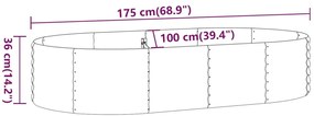 Canteiro elevado jardim 175x100x36 aço revestido a pó cinzento