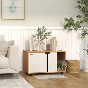 Móvel para areia de casa de banho para gatos com pés, 2 em 1 (CAIXA AREIA NÃO INCLUIDA), portas em estilo escandinavo, 80 x 48 x 48 cm, natural e bran