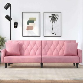 Sofá-cama com apoio de braços veludo rosa