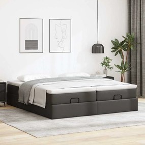 Estrutura de cama otomana com colchões pele artificial preta