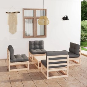 vidaXL 5 pcs conjunto lounge de jardim c/ almofadões pinho maciço