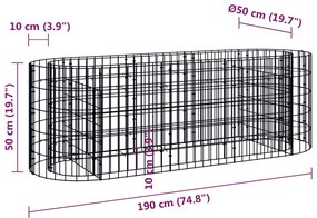 Canteiro elevado/cesto gabião 190x50x50 cm ferro galvanizado