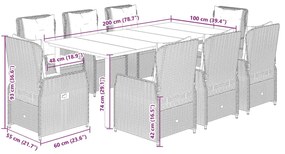 9 pcs conjunto jantar p/ jardim c/ almofadões vime PE castanho