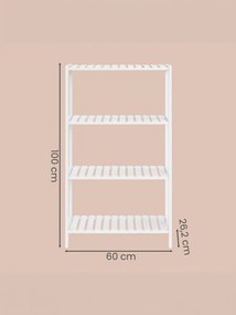 Estante de arrumação de bambu de 4 prateleiras 26,2 x 60 x 100 cm branca