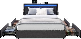 Estrutura de cama, 180 x 200 cm (COLCHÃO NÃO INCLUIDO), com iluminação Led Cinza