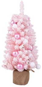 Mini Árvore de Natal artificial de mesa de 90 cm pré-decorada com 12 bolas de algodão 24 bolas decorativas Ramos de neve Rosa