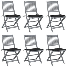vidaXL Cadeiras exterior dobráveis c/ almofadões 6 pcs acácia maciça