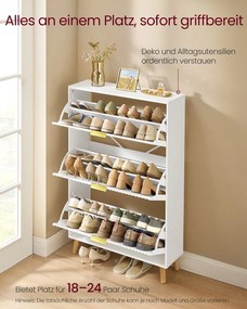 Sapateira 24 x 80 x 123 cm Armário para sapatos Coleção MAXE com 3 portas em branco