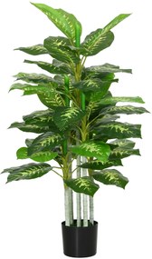 HOMCOM Planta Artificial de 120 cm com 53 Folhas Realistas e Vaso de Cimento Planta Sintética Decoração para Casa Verde