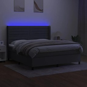 Cama box spring c/ colchão e LED 180x200 cm tecido cinza-escuro