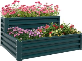 Floreira de jardim com fundo aberto, de 2 níveis, para ervas aromáticas, legumes, frutas e flores, 120 x 101 x 58 cm, verde