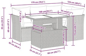 5 pcs conj. sofás jardim c/ almofadões vime PE/acácia castanho