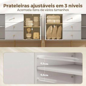 Aparador Moderno de 2 Portas Aparador de Sala com 3 Gavetas Prateleiras Ajustáveis Branco 120x39,1x76 cm