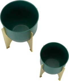 Suporte para Vaso Greent - Conjunto 2 Peças - Metal Verde com Base Dou