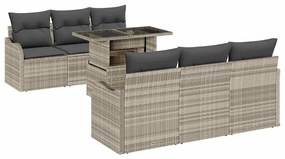 Conjunto de sofá de jardim com 7 peças e almofadas cinzas em polyratta