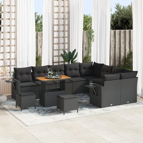 Conjunto de Sofá de Jardim vidaXL de 12 peças com Almofadas Preto Ratt
