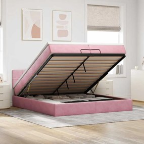 vidaXL Estrutura de cama otomana com colchão 200x200 cm veludo rosa