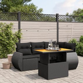 vidaXL 5 pcs conjunto sofás de jardim com almofadões vime PE preto