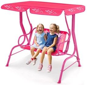 Baloiço infantil Hollywood para 2 crianças com toldo ajustável e estrutura metálica Rosa