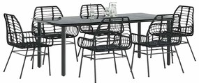 Conjunto de jantar jardim 7 peças vidro vime PE preto