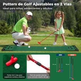 Jogo de Golf Tapete de 332 cm para Interior e Exterior com 2 Tacos Ajustáveis 6 Bolas Verde