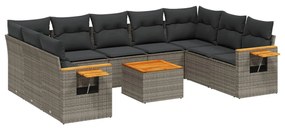 vidaXL 10 pcs conjunto sofás de jardim c/ almofadões vime PE cinzento