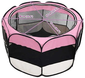 Parque dobrável p/ cão c/ saco de transporte 90x90x58 cm rosa
