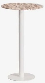 Mesa Alta De Bar Redonda Ø60 Cm Em Pedra Natural Xiren Mármore Bege Panther - Branco Glacial - Sklum