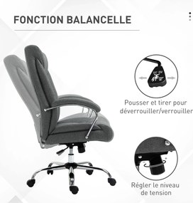 Cadeira de escritório, ergonómica, altura ajustável, encosto alto, função de balanço, 65 x 78 x 118 cm, cinzenta