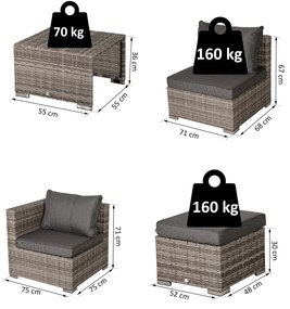 Conjunto de 8 peças de sofás de vime com mesa de café e apoio para pés