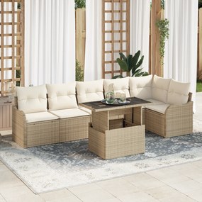 Conjunto de Sofá Jardim vidaXL 7 Peças com Almofadas Bege Rattan Poliéster