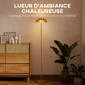 Candeeiro de pé para sala de estar Ø25x134 cm, candeeiro LED para sala de estar com luz quente de 3000 K e interruptor de pé, tom de latão