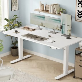 Secretária elétrica com regulação elétrica da altura, 160 x 80 x (72-120) cm, com porta USB-C Branco