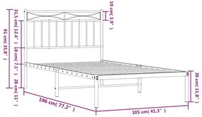 Estrutura de cama com cabeceira 100x190 cm metal preto