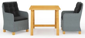 3 pcs conjunto de jantar para jardim cinzento-claro