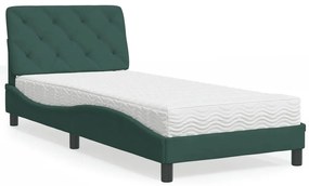 vidaXL Cama com colchão 80x200 cm veludo verde-escuro
