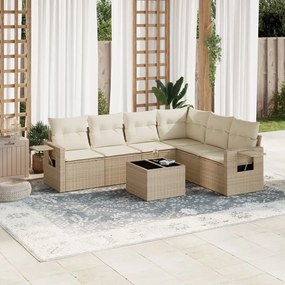 vidaXL 7 pcs conjunto de sofás p/ jardim com almofadões vime PE bege