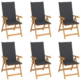 vidaXL Cadeiras de jardim c/ almofadões antracite 6 pcs teca maciça