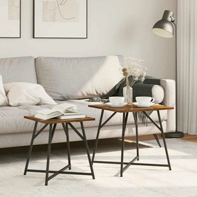 Mesa Lateral vidaXL 2 pcs Carvalho Defumado Madeira Ingenheirada e Metal