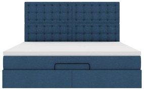 Estrutura de cama otomana com colchão 160x200 cm tecido azul