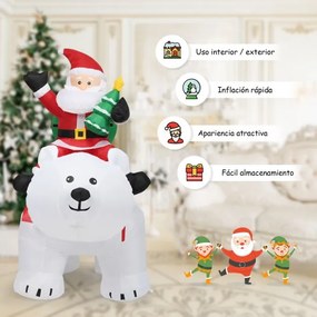 Pai Natal no urso polar com cabeça rotativa Decoração Natal insuflável com poliéster impermeável e luzes LED