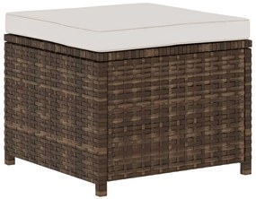 5 pcs conjunto lounge jardim c/ almofadões vime PE castanho
