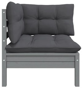 3 pcs conj. lounge de jardim c/ almofadões pinho maciço cinza
