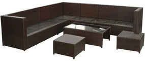 8 pcs conjunto lounge jardim c/ almofadões vime PE castanho
