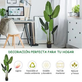 Palmeira tropical artificial com vaso preto para interior com 10 folhas realistas 160 cm Verde