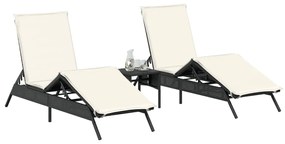 Espreguiçadeiras com mesa 2 pcs vime PE preto