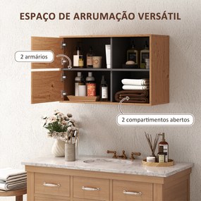 Móvel Auxiliar Casa de Banho Móvel para Casa de Banho de Parede com Compartimentos Abertos e 2 Portas 80x35x57,5 cm Madeira