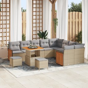 Conjunto de Sofás de Jardim vidaXL de 12 peças com Almofadas Bege Rattan Poliéster Acácia