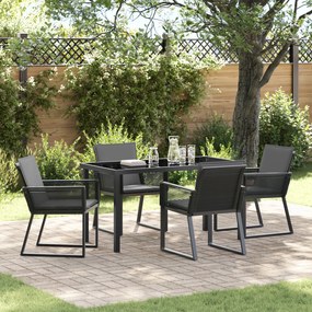 Conjunto de Jantar de Jardim 5 Peças com Almofadas Preto Rattan PE