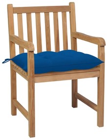 Cadeiras de jardim c/ almofadões azul 4 pcs teca maciça